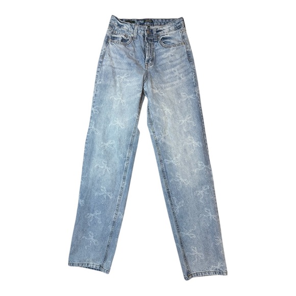 wild fable Denim - Bow Print Wild Fable High Rise Jeans size 0 Coquette Y2K Straight Leg Denim